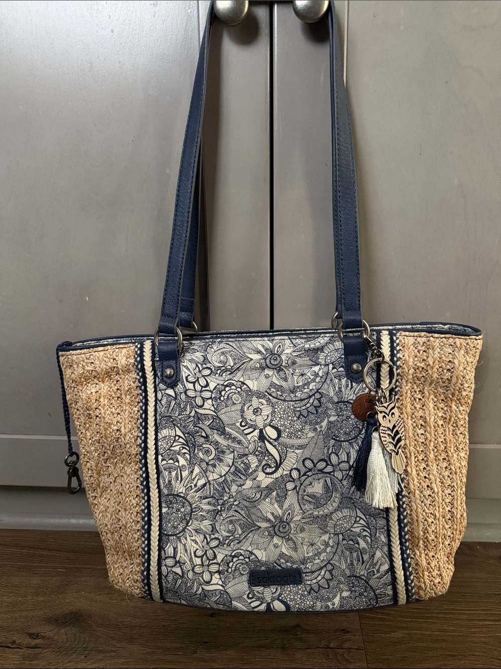 Sakroots Meadow Straw Tote Metro Tote Navy Spirit Desert Bag